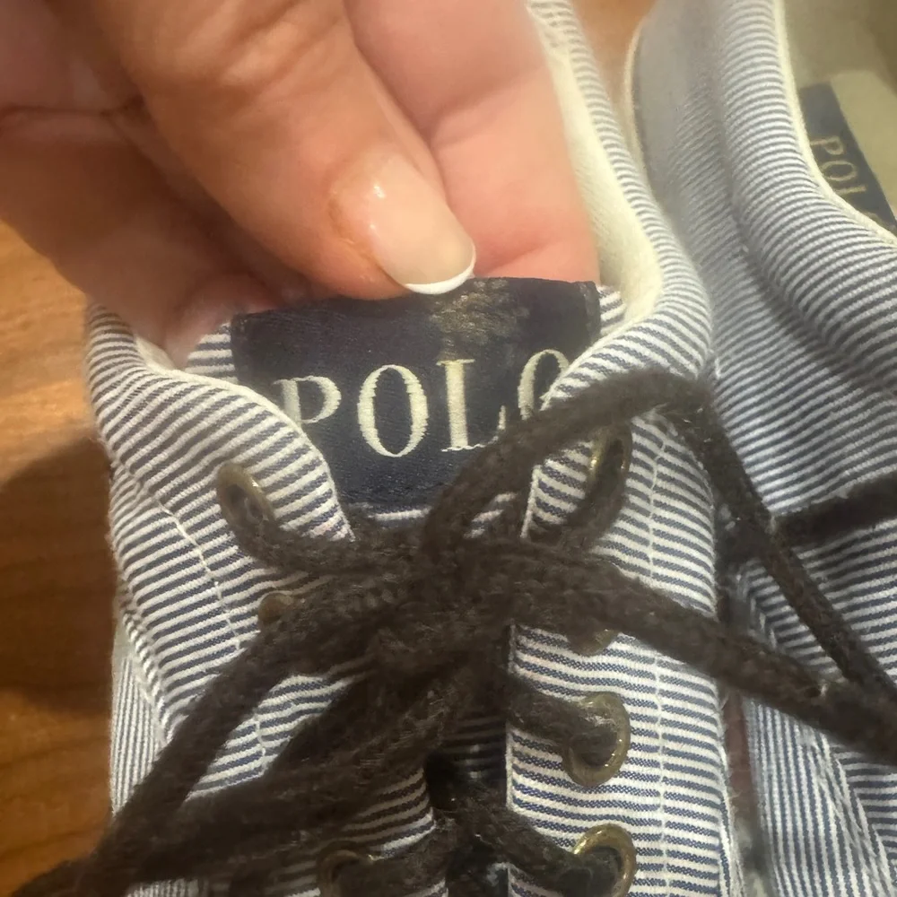 Polo by Ralph Lauren Men’s Light Blue Pinstripe Canvas Sneakers